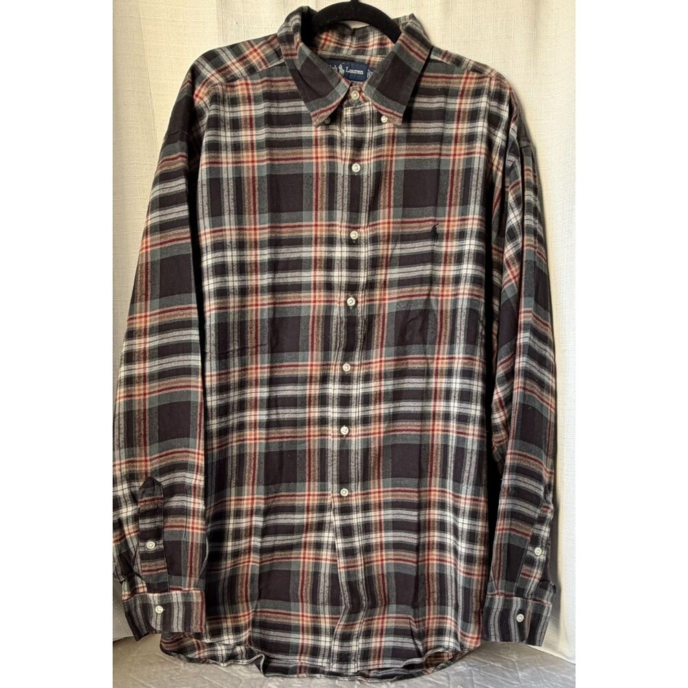 Ralph Lauren Blake Shirt Mens XL Plaid Cotton Button Down Vintage Style
